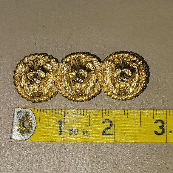 Lion Head Bar Brooch Pin Vintage 1980s Gold Tone Rope Detail 3 Inches Bold - Picture 3 of 10